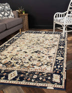 8x10 Hand-Knotted Wool Rug | Vintage Beige & Black Oushak Design