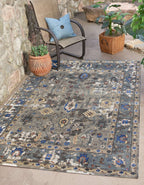 Hand Knotted 8x10 Wool and Bamboo Silk Rug, Gray Blue Transitional Design
