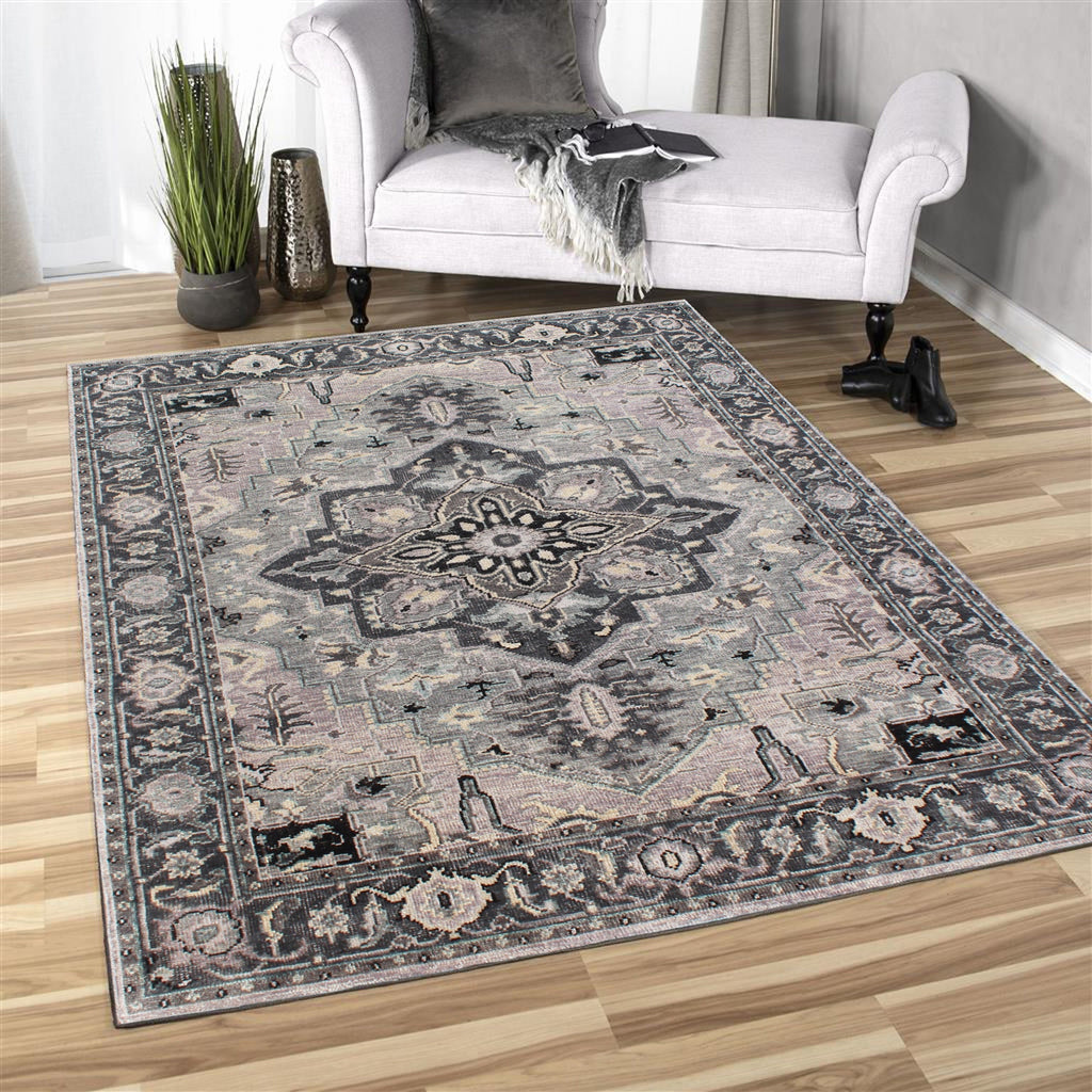 8x10 ft Hand-Knotted Serapi Wool Rug - Transitional Grey & Slate