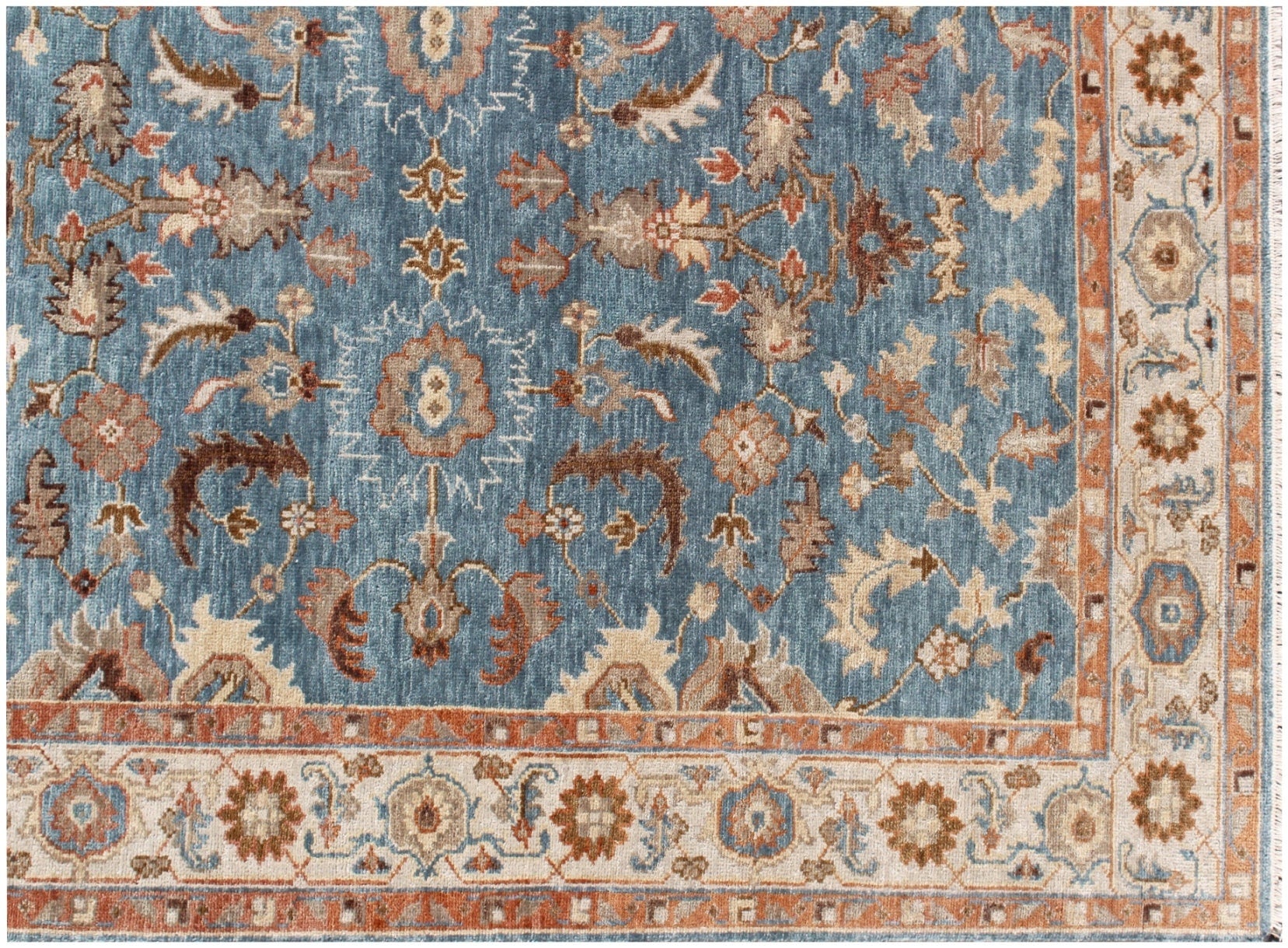 8x10 Hand-Knotted Wool Oushak Rug | Serapi-Inspired Blue & Ivory