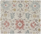 Hand Tufted Ivory Blue Wool Rug, Floral Looped Pile, Minimalist Design