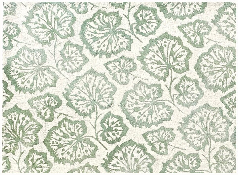 Hand Tufted Ivory Wool Rug, Green Floral Looped Pile (5X8)