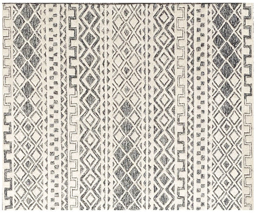 5x8 ft Hand-Tufted Geometric Tribal Rug | Ivory & Charcoal Grey
