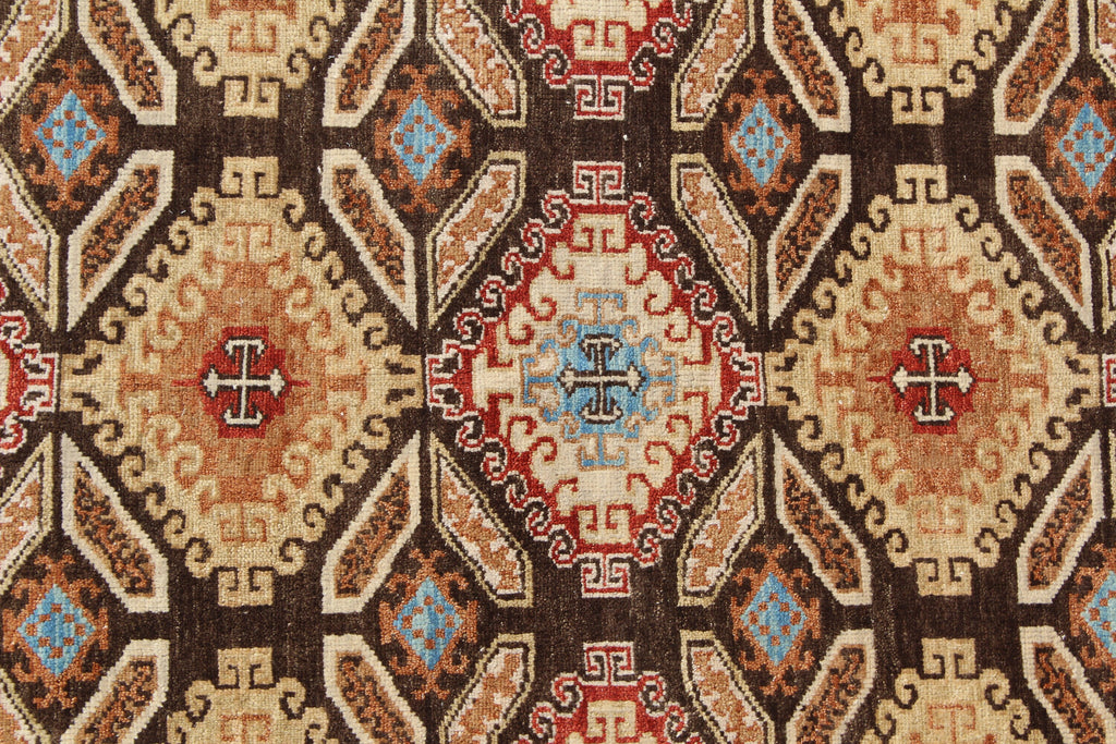 Hand Knotted Wool Rug, Multi Brown Santa Fe Pattern, 8x10 9x12
