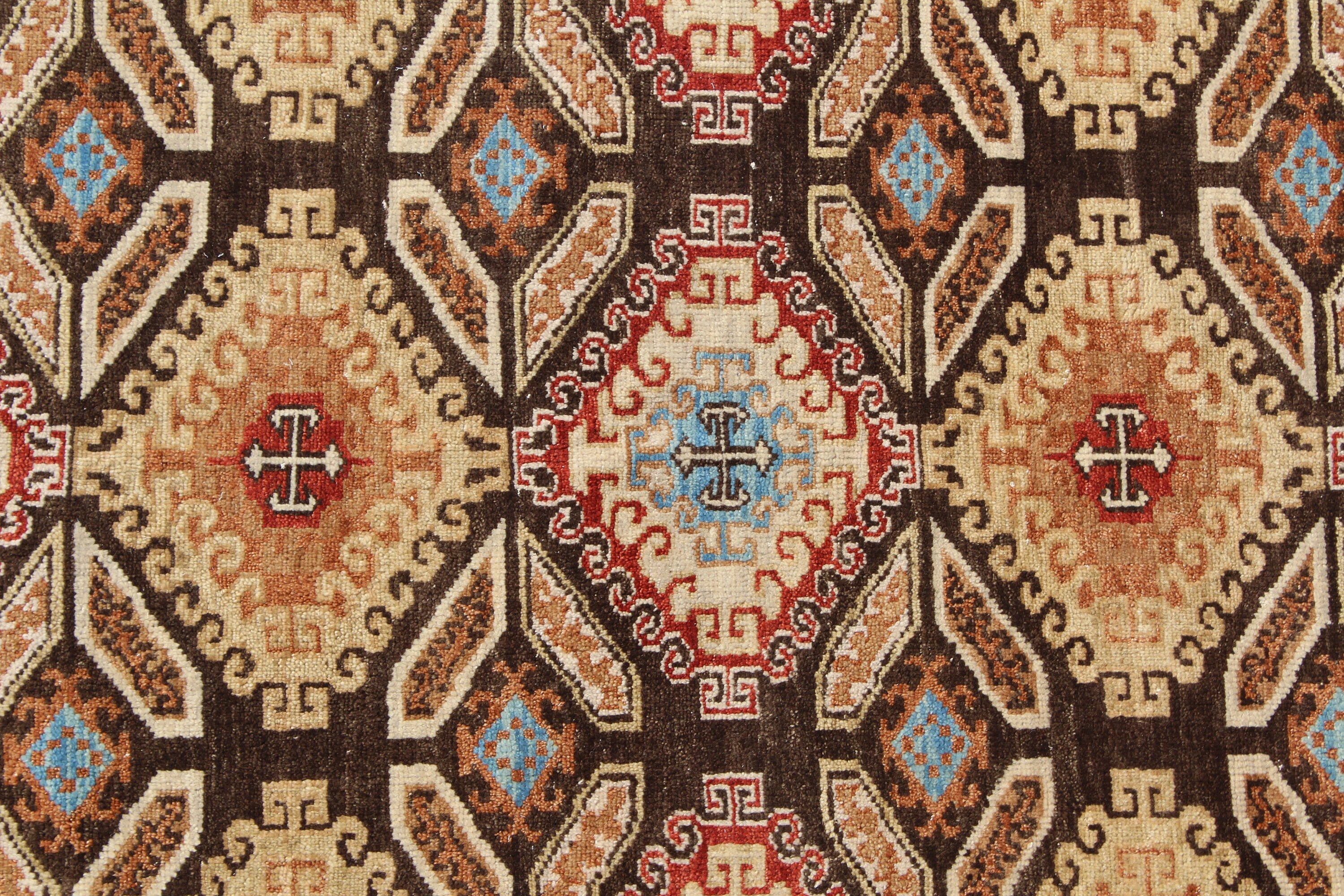 Hand Knotted Wool Rug, Multi Brown Santa Fe Pattern, 8x10 9x12