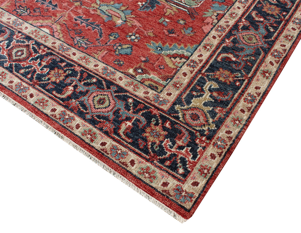 8x10 ft Hand-Knotted Wool Oushak Rug | 9x12 ft Terracotta & Slate Blue