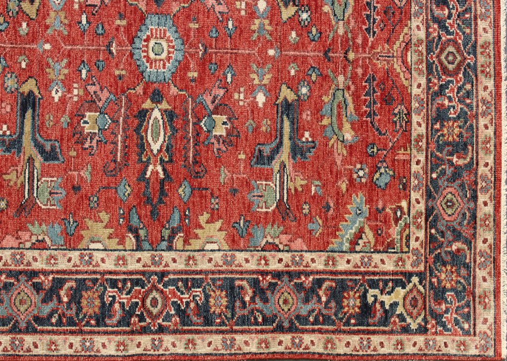 8x10 ft Hand-Knotted Wool Oushak Rug | 9x12 ft Terracotta & Slate Blue