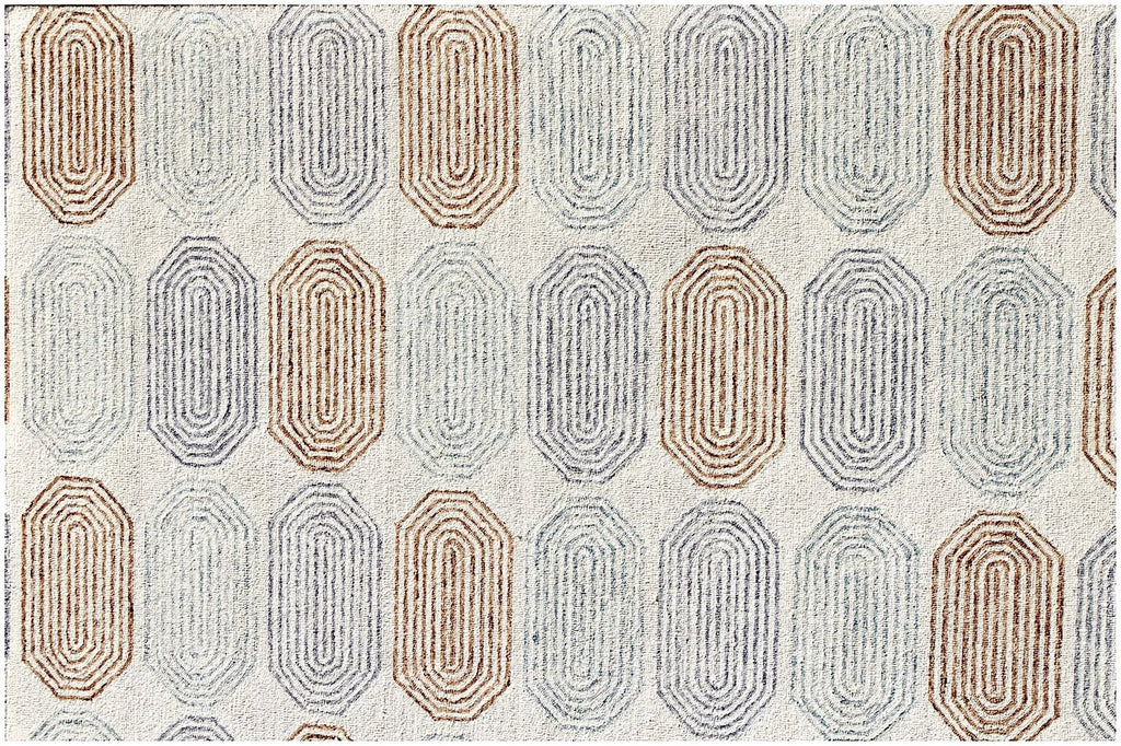 Hand Tufted 5X8 8X10   Ivory Multi wool  geometric pattern lopped pile modern rug.