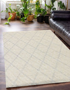 Hand Tufted Ivory Wool Rug, Geometric Looped Pile, Minimalist Design