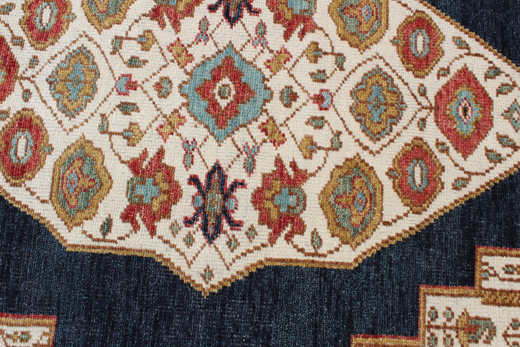 8x10 ft Hand-Knotted Blue & Cream Transitional Medallion Wool Rug