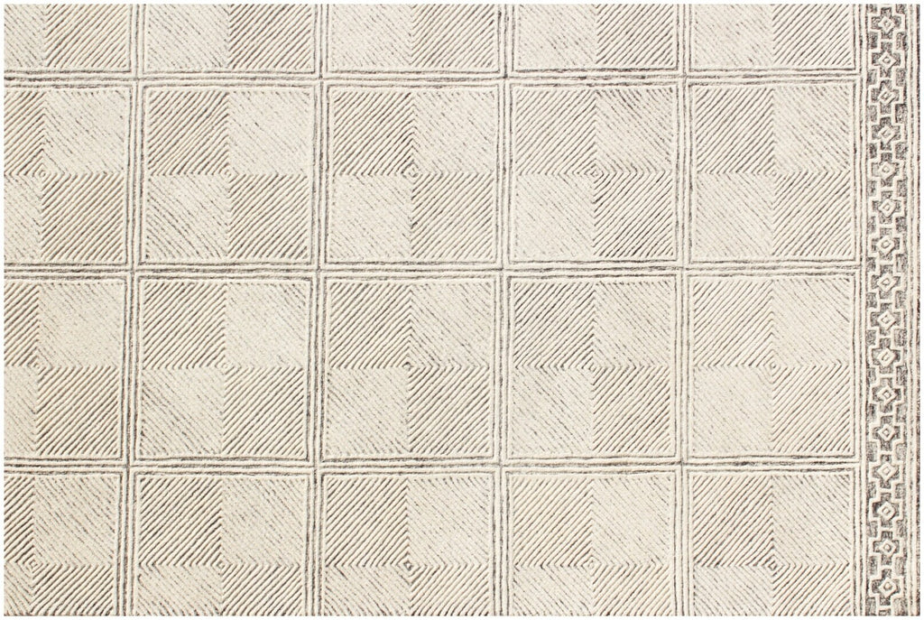 Hand Tufted Ivory Wool Rug, Geometric Modern Minimalist Design