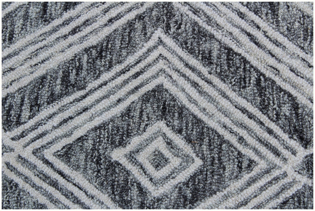 Hand Tufted Wool Rug, Charcoal Ivory Geometric Looped Pile