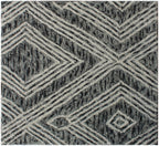 Hand Tufted Wool Rug, Charcoal Ivory Geometric Looped Pile