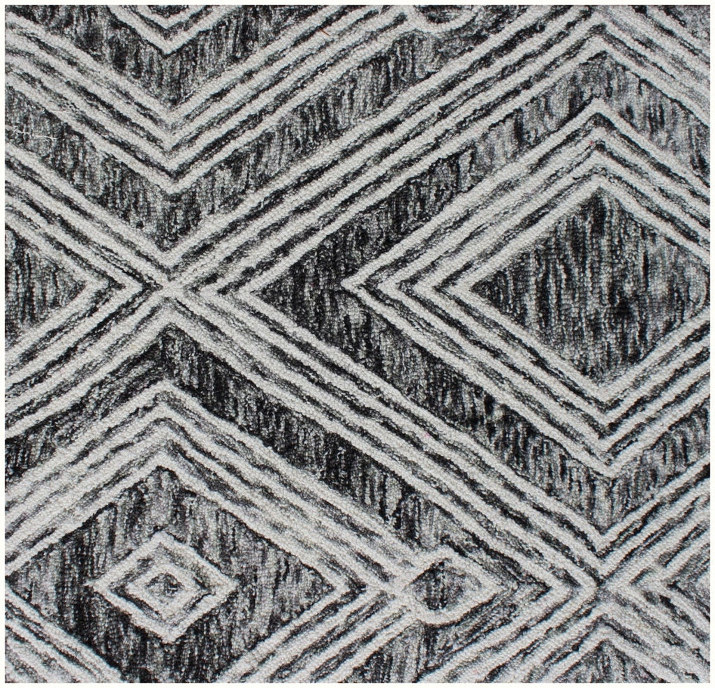 Hand Tufted Wool Rug, Charcoal Ivory Geometric Looped Pile