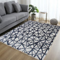 Hand Knotted Wool Blend Rug, Gray Charcoal Geometric Pattern, 8x10
