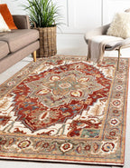 8x10 ft Hand-Knotted Oushak Style Wool Rug - Rust & Sage Heritage Medallion
