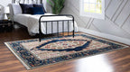 8x10 ft Hand-Knotted Blue & Cream Transitional Medallion Wool Rug