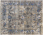 Hand Knotted 8x10 Wool and Bamboo Silk Rug, Gray Blue Transitional Design