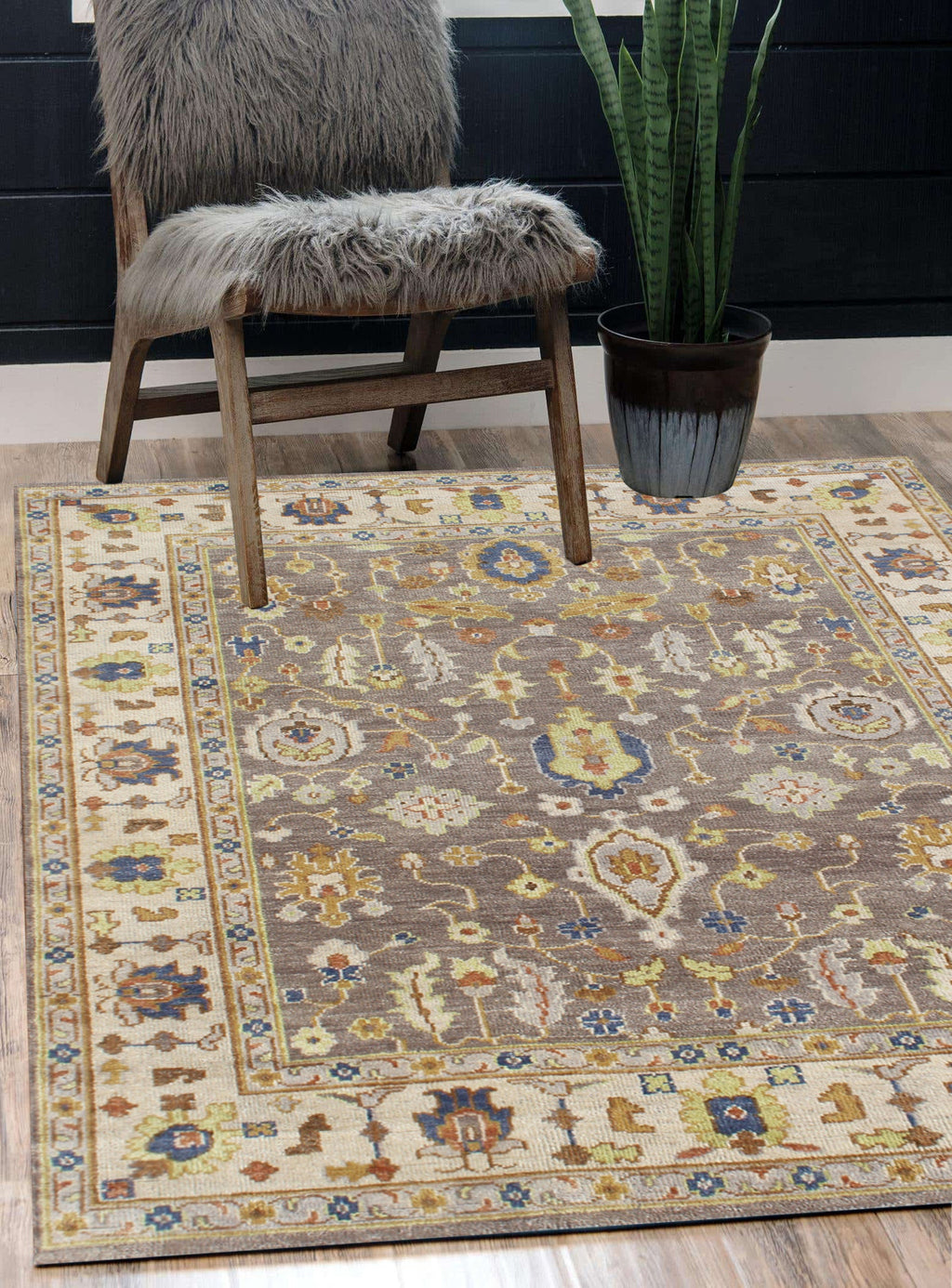 8x10 Hand-Knotted Wool Rug | Earthy Taupe & Oushak Inspired Design