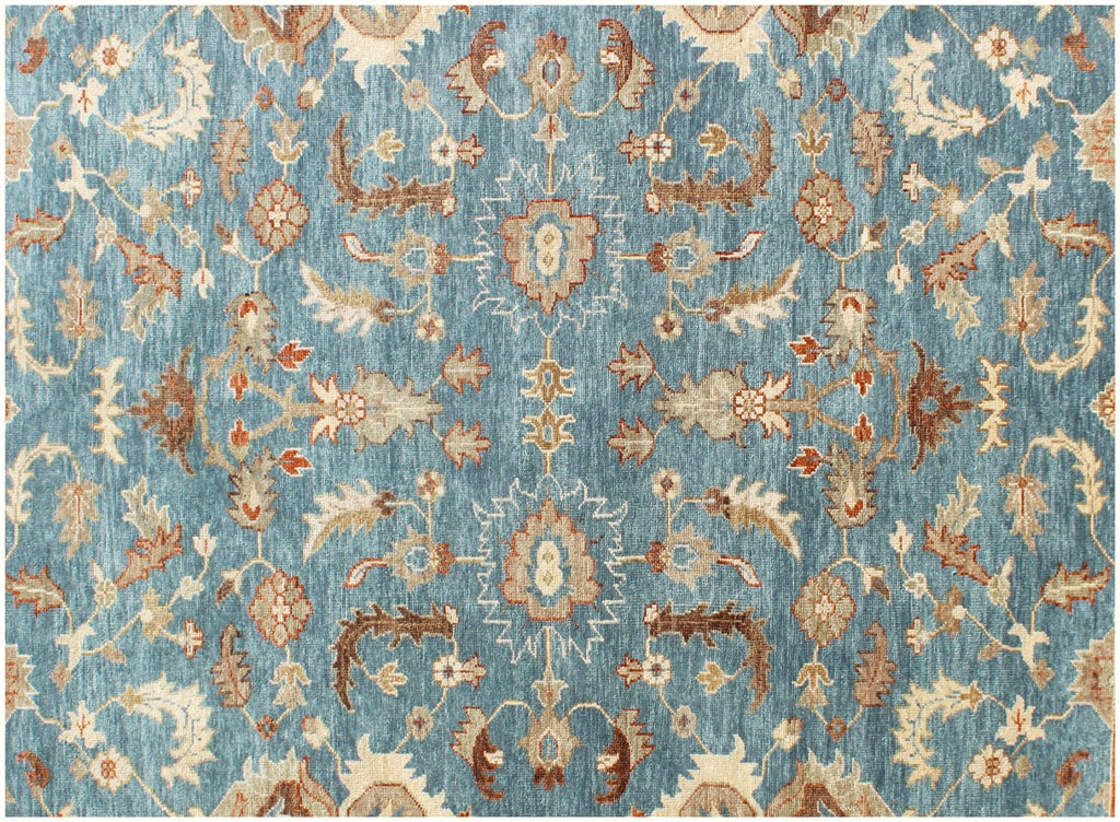 8x10 Hand-Knotted Wool Oushak Rug | Serapi-Inspired Blue & Ivory