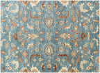 8x10 Hand-Knotted Wool Oushak Rug | Serapi-Inspired Blue & Ivory