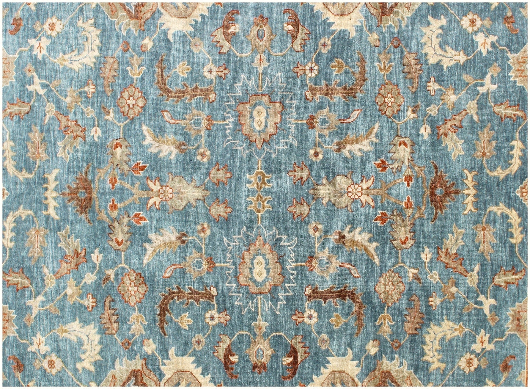 8x10 Hand-Knotted Wool Oushak Rug | Serapi-Inspired Blue & Ivory