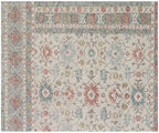 Hand Tufted Ivory Blue Wool Rug, Floral Looped Pile, Minimalist Design