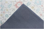 Hand Tufted Ivory Blue Wool Rug, Floral Looped Pile, Minimalist Design
