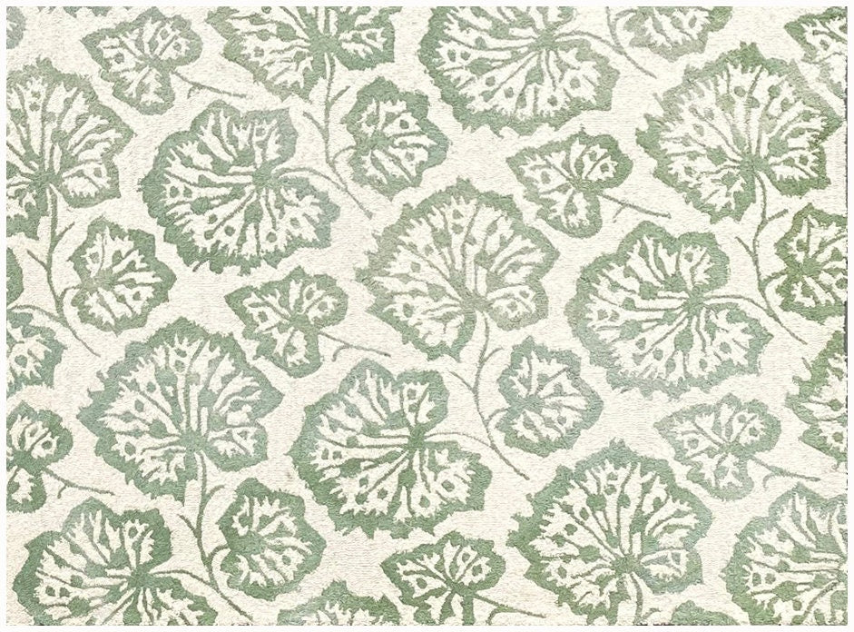 Hand Tufted Ivory Wool Rug, Green Floral Looped Pile (5X8)