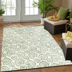 Hand Tufted Ivory Wool Rug, Green Floral Looped Pile (5X8)