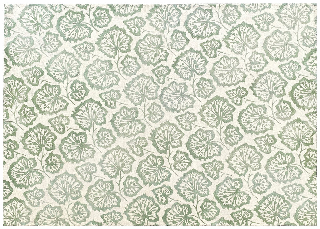Hand Tufted Ivory Wool Rug, Green Floral Looped Pile (5X8)