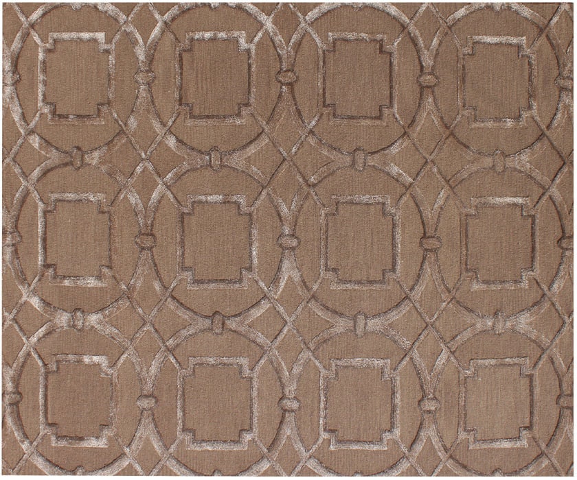 Hand Tufted Brown Wool & Viscose Rug, Geometric Modern Design