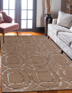 Hand Tufted Brown Wool & Viscose Rug, Geometric Modern Design