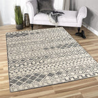 5x8 ft Hand-Tufted Geometric Tribal Rug | Ivory & Charcoal Grey