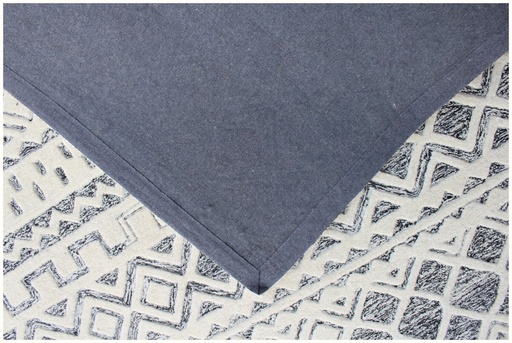 5x8 ft Hand-Tufted Geometric Tribal Rug | Ivory & Charcoal Grey