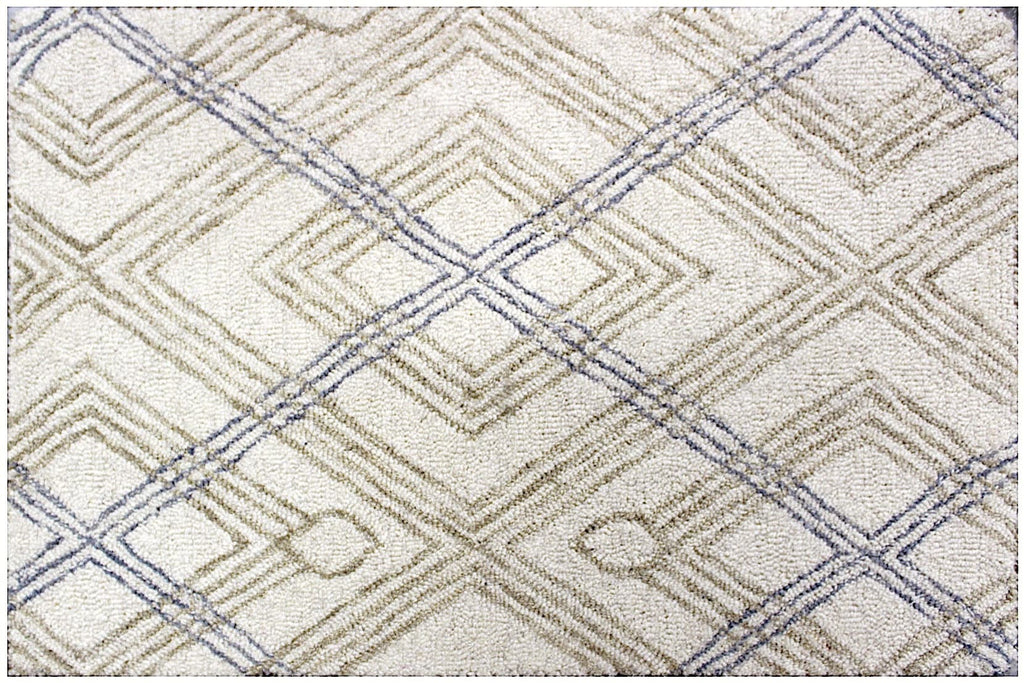 Hand Tufted Ivory Wool Rug, Geometric Looped Pile, Minimalist Design