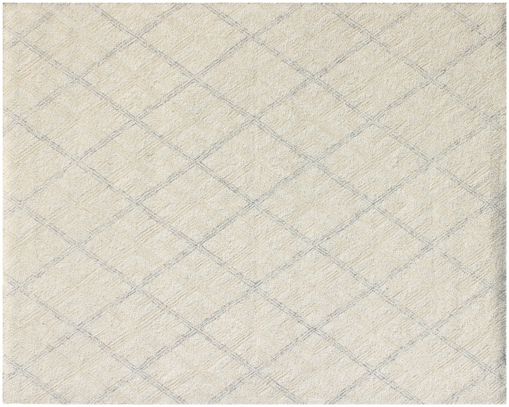 Hand Tufted Ivory Wool Rug, Geometric Looped Pile, Minimalist Design