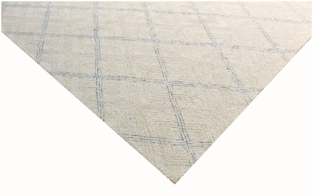 Hand Tufted Ivory Wool Rug, Geometric Looped Pile, Minimalist Design