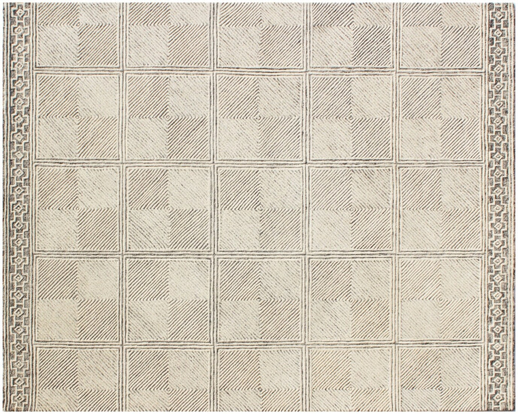 Hand Tufted Ivory Wool Rug, Geometric Modern Minimalist Design