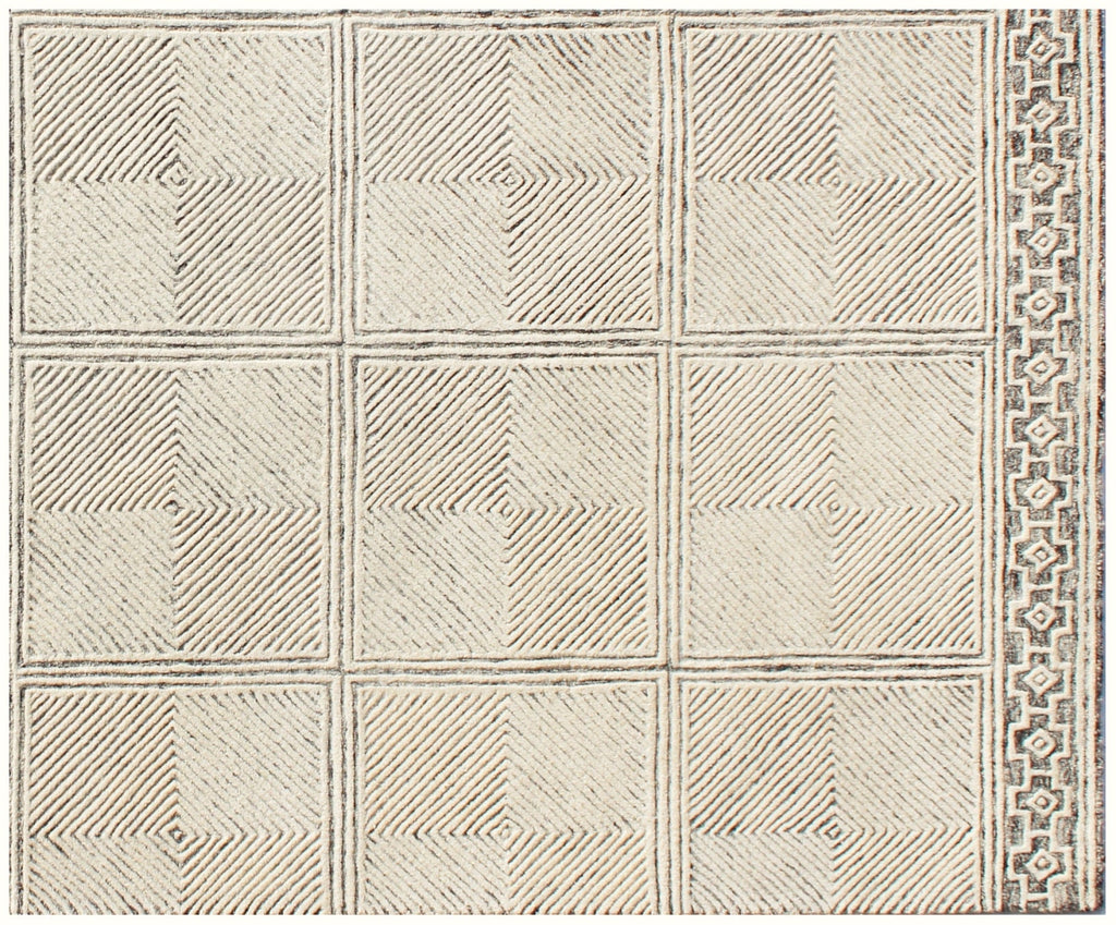 Hand Tufted Ivory Wool Rug, Geometric Modern Minimalist Design