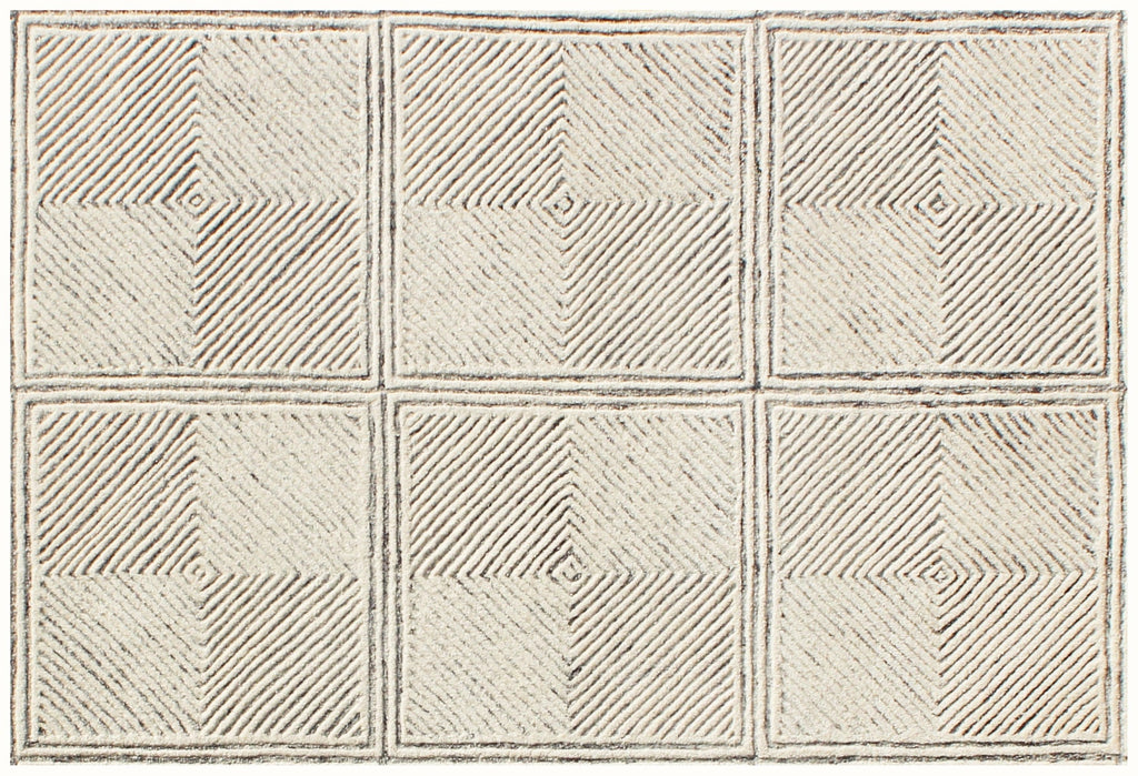 Hand Tufted Ivory Wool Rug, Geometric Modern Minimalist Design