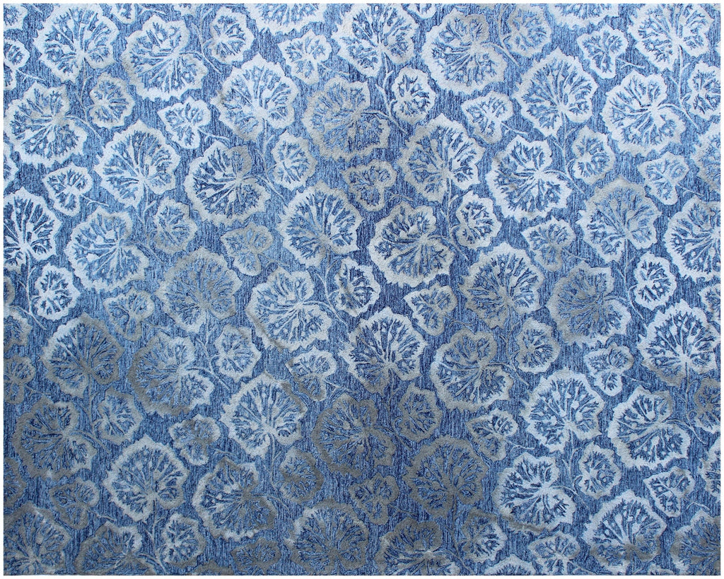 5X8 Hand Tufted Denim Blue Wool Rug, Floral Damask Design