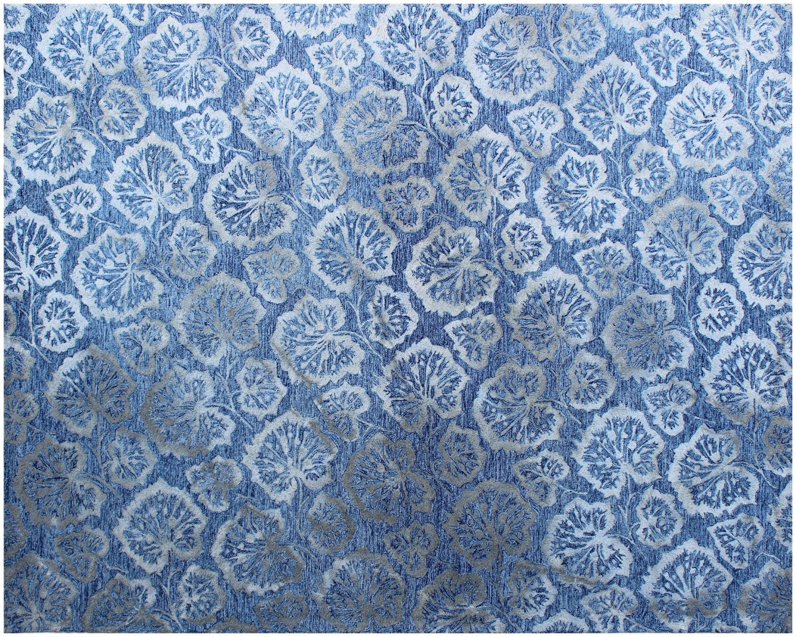 5X8 Hand Tufted Denim Blue Wool Rug, Floral Damask Design