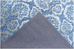5X8 Hand Tufted Denim Blue Wool Rug, Floral Damask Design