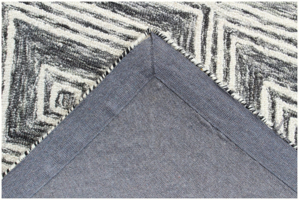 Hand Tufted Wool Rug, Charcoal Ivory Geometric Looped Pile