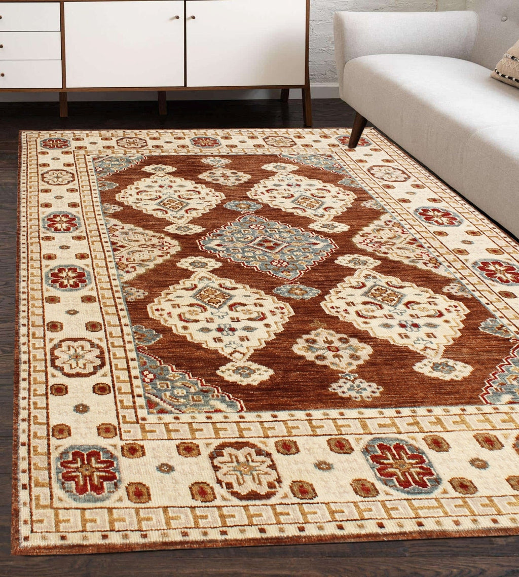 8x10 Luxurious Hand Knotted Brown Ivory/cream Wool Oriental Rug