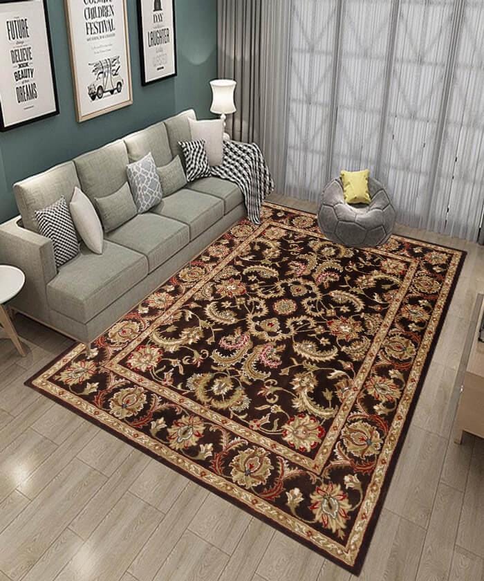 8x11 ft Hand-Tufted Wool Area Rug - Traditional Espresso & Sage Floral