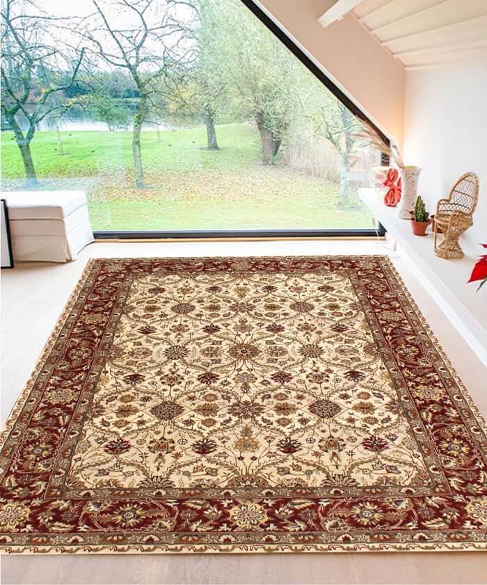 8x11 ft Hand-Tufted Wool Serapi Style Rug - 5x8 ft Cream & Rust Red rug