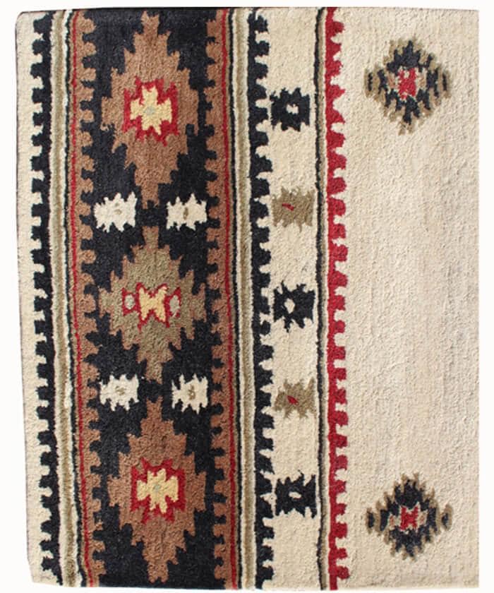 Hand Tufted 5X8 and 8X11 Ivory Black Wool Tribal pattern rug for living room, bedroom and dining room