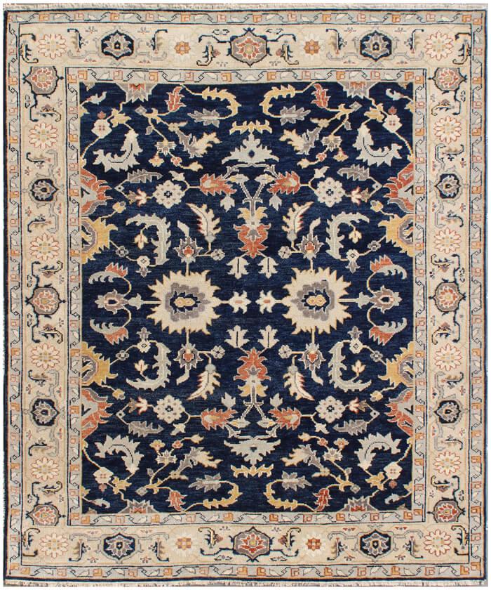9x12 Hand-Knotted Navy & Cream Wool Rug | Traditional Oushak-Inspired Area Rug